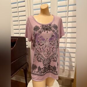 Faded Glory Lavender Short-Sleeve Butterfly Graphic Tee with matching lace